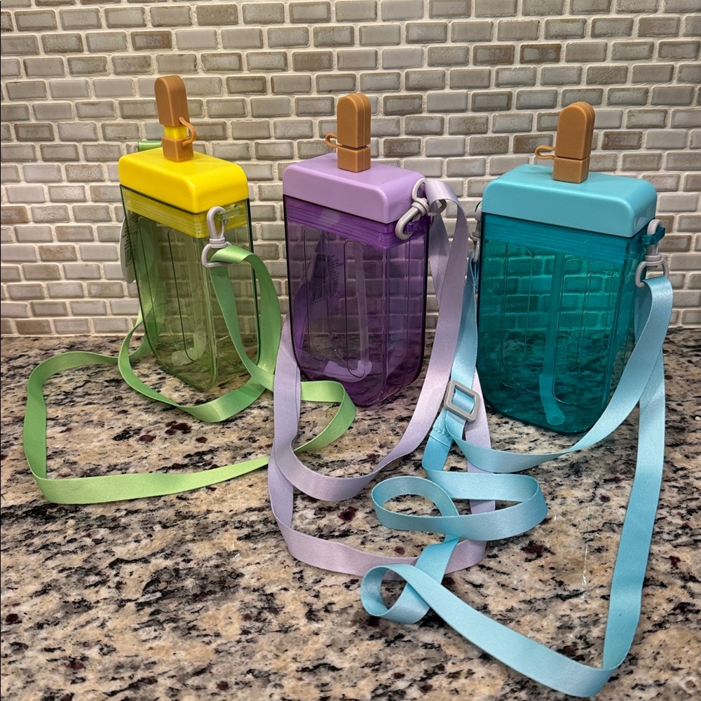 Bundle Popsicle purse water bottle summer gift camp strap straw 12 oz 3 total!